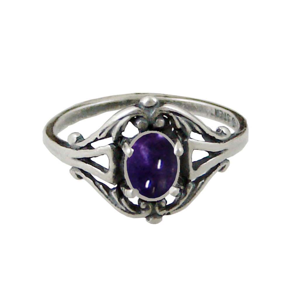 Sterling Silver Filigree Ring With Iolite Size 7